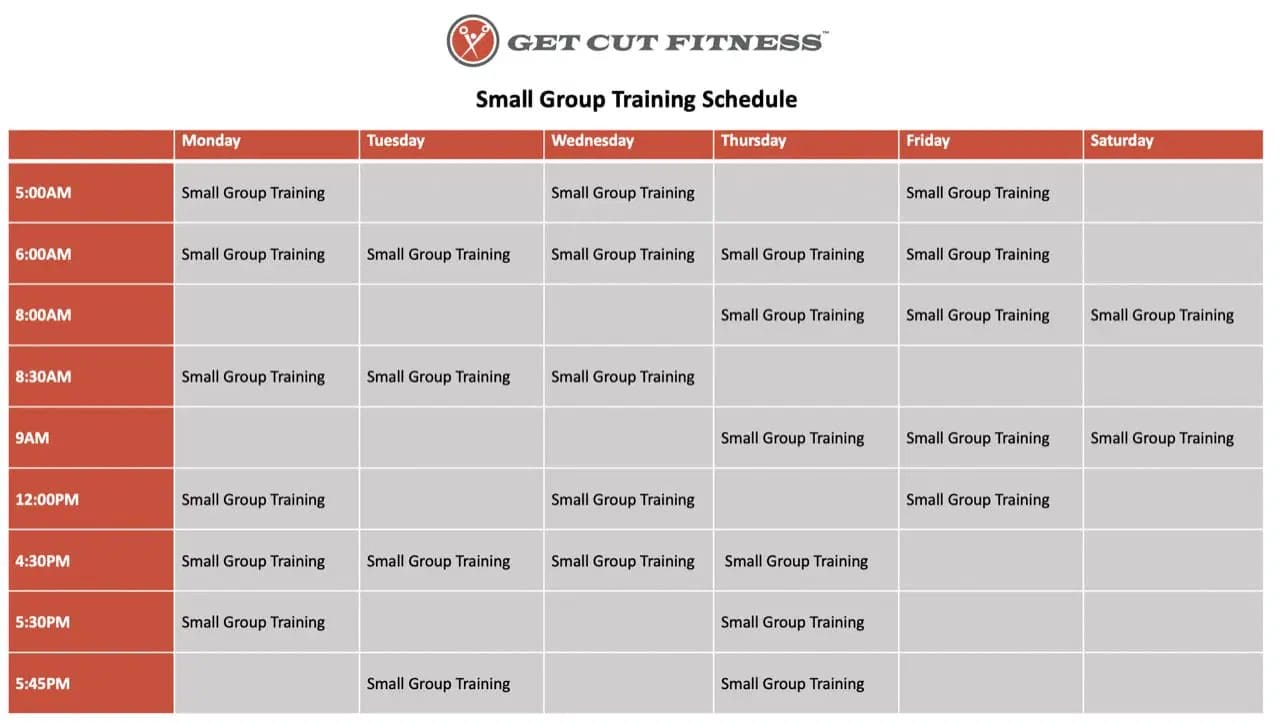 Get Cut Fitness Small Group Training Schedule